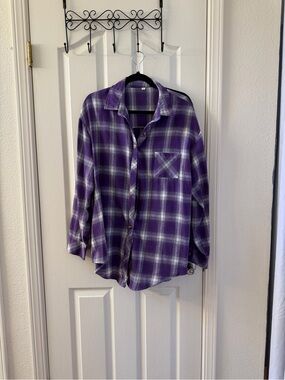 Purple Plaid Button-Up Shirt - Casual women's Flannel